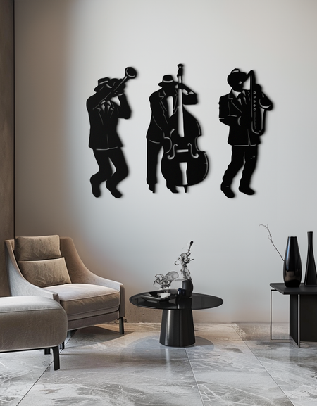 Caz Müzisyenleri Metal Duvar Sanatı - 3 Parçalı Siluet Müzik Dekoru - KAF111