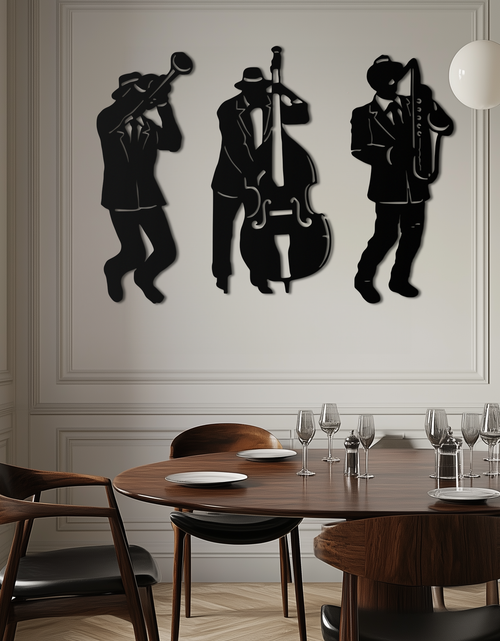 Load image into Gallery viewer, Jazz Musicians Metal Wall Art - 3-Piece Silhouette Music Decor - KAF111
