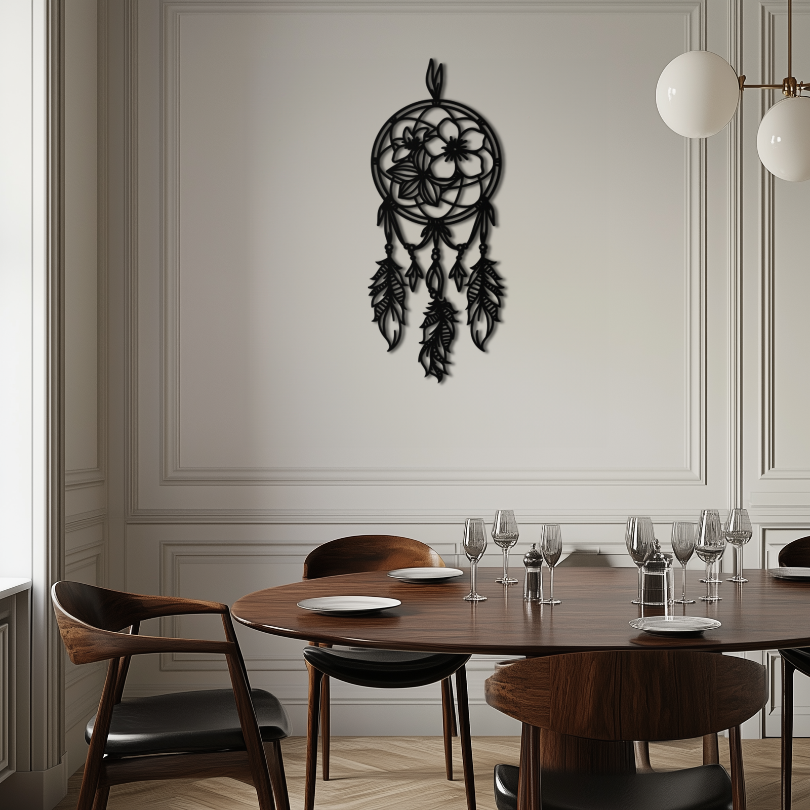 Dreamcatcher Metal Duvar Sanatı - Boho Esintili Çelik Duvar Dekoru - KAF113