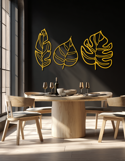 Load image into Gallery viewer, Geometric Leaf Trio Metal Wall Art - Modern Botanical Steel Decor - KAF114
