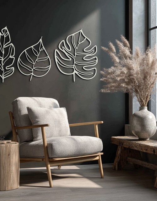 Load image into Gallery viewer, Geometric Leaf Trio Metal Wall Art - Modern Botanical Steel Decor - KAF114
