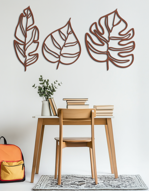 Load image into Gallery viewer, Geometric Leaf Trio Metal Wall Art - Modern Botanical Steel Decor - KAF114
