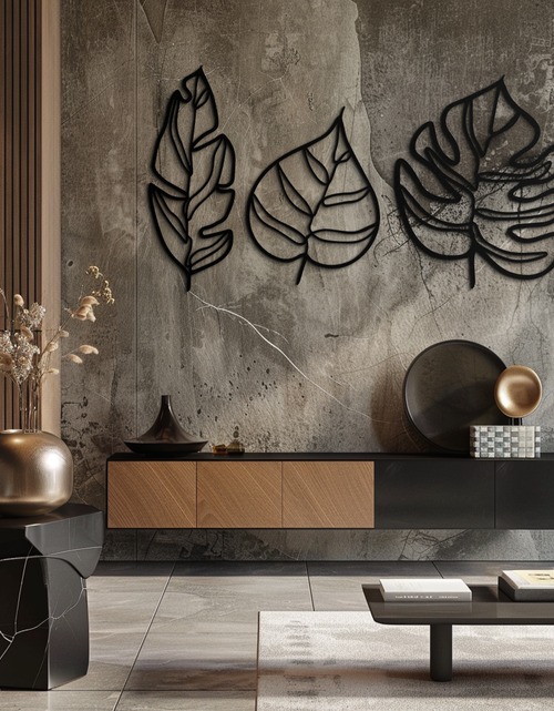 Load image into Gallery viewer, Geometric Leaf Trio Metal Wall Art - Modern Botanical Steel Decor - KAF114
