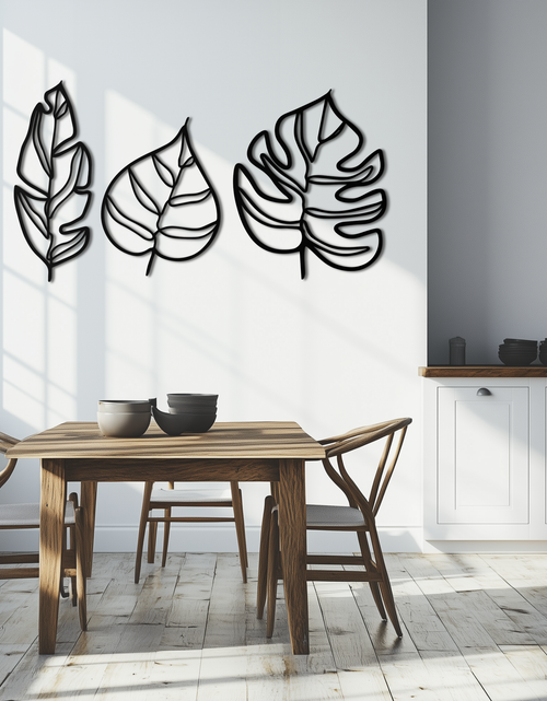 Load image into Gallery viewer, Geometric Leaf Trio Metal Wall Art - Modern Botanical Steel Decor - KAF114
