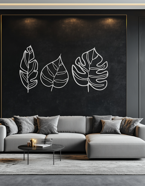Load image into Gallery viewer, Geometric Leaf Trio Metal Wall Art - Modern Botanical Steel Decor - KAF114
