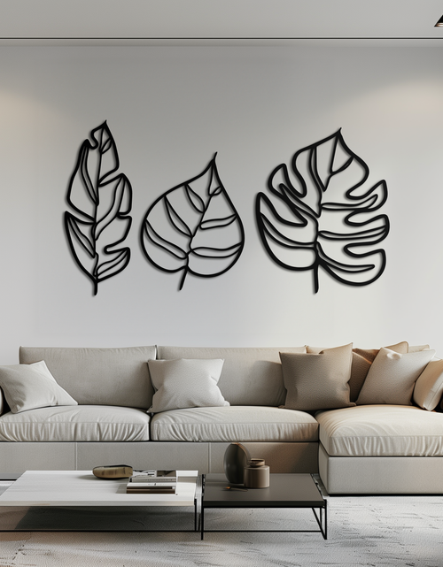 Load image into Gallery viewer, Geometric Leaf Trio Metal Wall Art - Modern Botanical Steel Decor - KAF114
