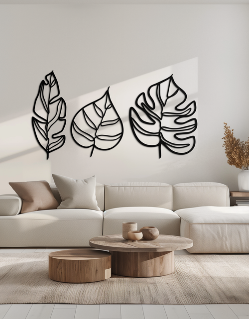 Load image into Gallery viewer, Geometric Leaf Trio Metal Wall Art - Modern Botanical Steel Decor - KAF114
