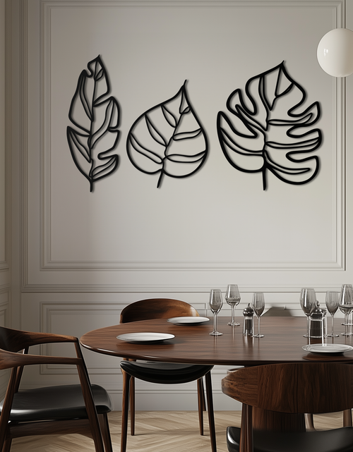 Load image into Gallery viewer, Geometric Leaf Trio Metal Wall Art - Modern Botanical Steel Decor - KAF114
