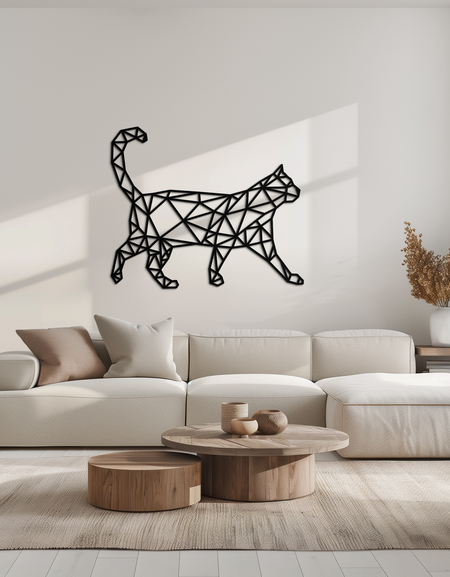 Geometric Cat Metal Wall Art - Modern Feline-Inspired Decor - KAF116