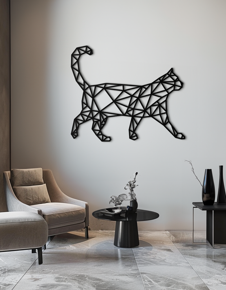Geometric Cat Metal Wall Art - Modern Feline-Inspired Decor - KAF116