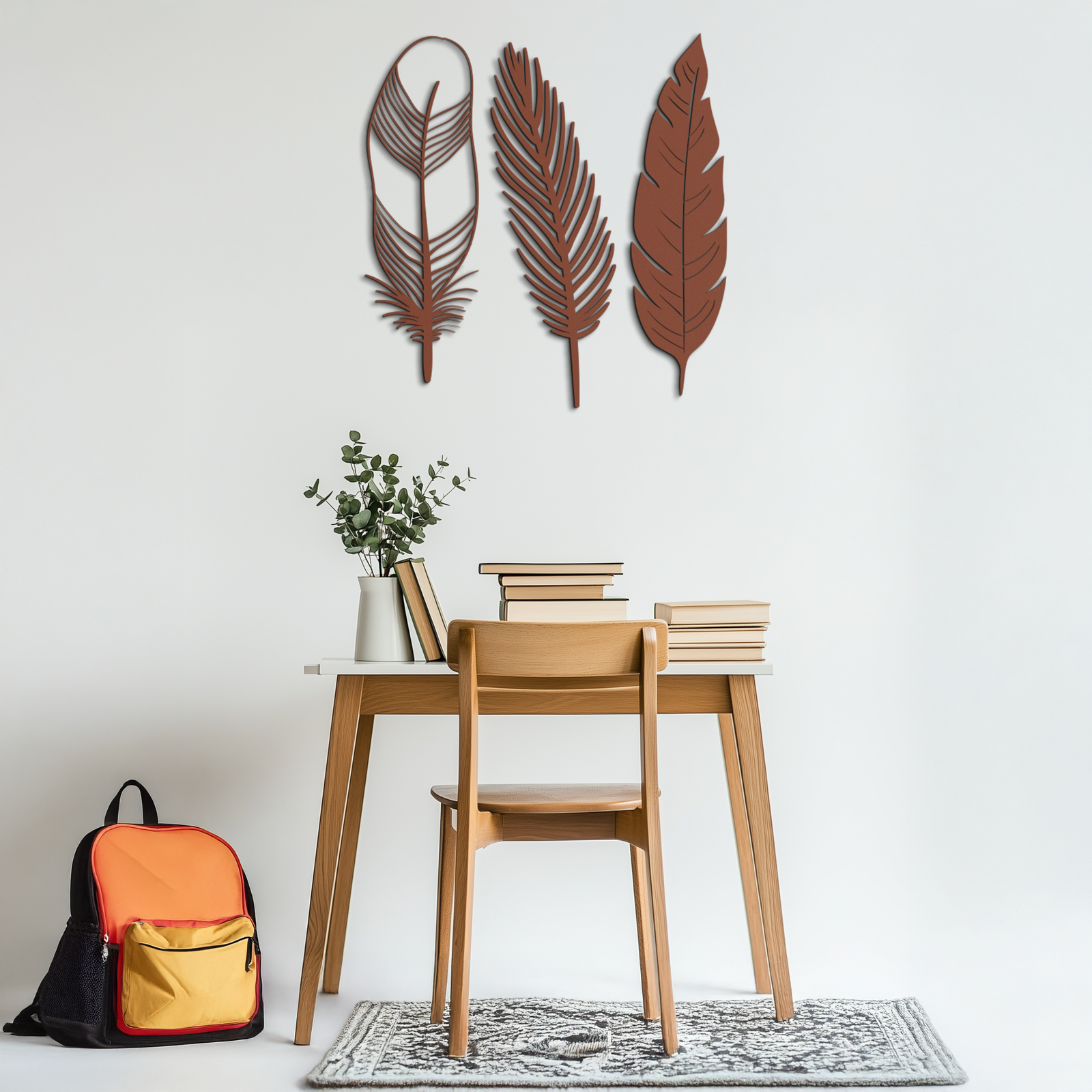 Geometric Feather Metal Wall Art - Modern Boho Steel Decor - KAF117