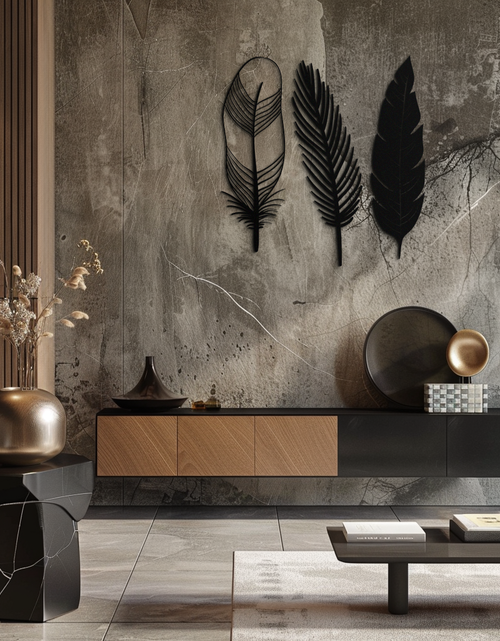 Load image into Gallery viewer, Geometric Feather Metal Wall Art - Modern Boho Steel Decor - KAF117
