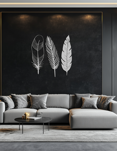 Load image into Gallery viewer, Geometric Feather Metal Wall Art - Modern Boho Steel Decor - KAF117
