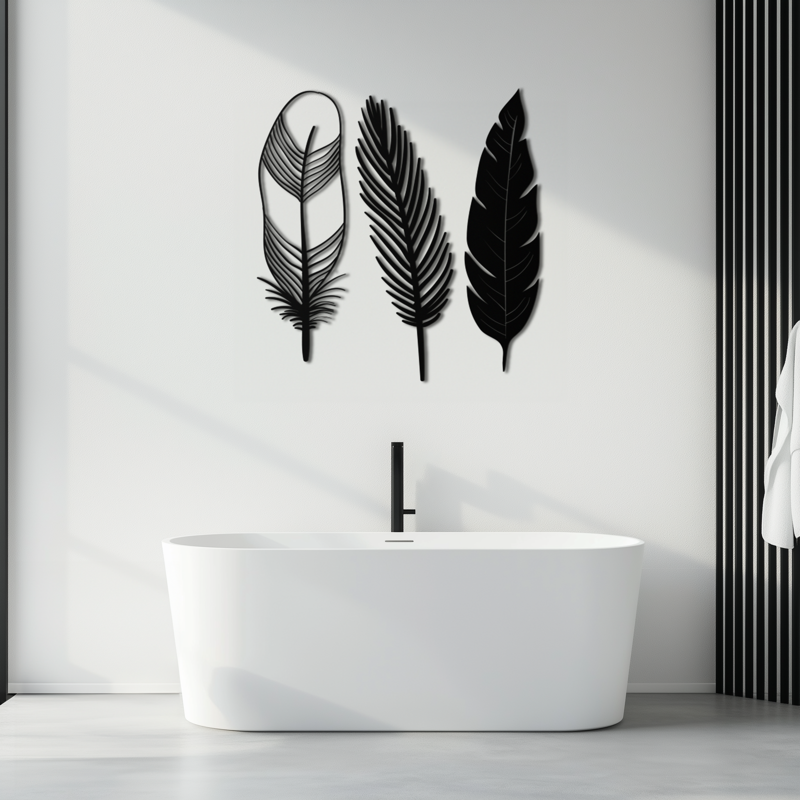Geometric Feather Metal Wall Art - Modern Boho Steel Decor - KAF117