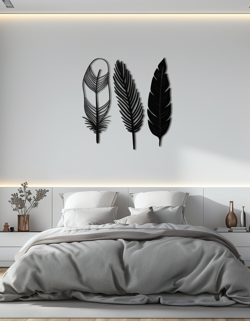 Load image into Gallery viewer, Geometric Feather Metal Wall Art - Modern Boho Steel Decor - KAF117
