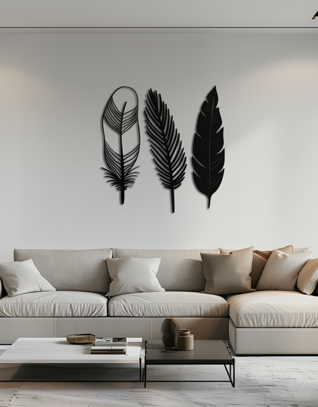 Geometric Feather Metal Wall Art - Modern Boho Steel Decor - KAF117