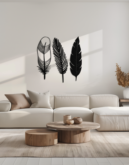 Load image into Gallery viewer, Geometric Feather Metal Wall Art - Modern Boho Steel Decor - KAF117

