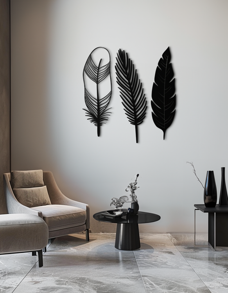 Geometric Feather Metal Wall Art - Modern Boho Steel Decor - KAF117