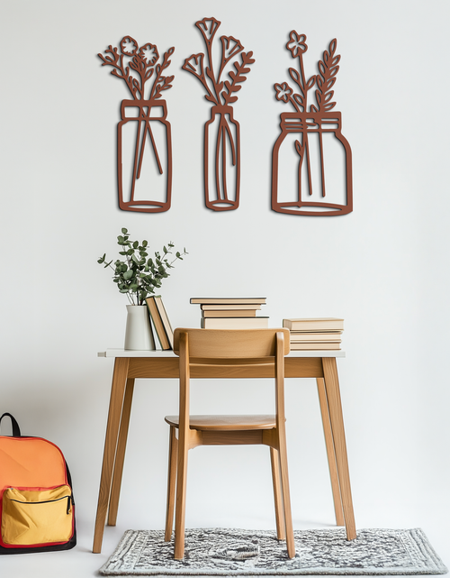 Load image into Gallery viewer, Floral Vase Metal Wall Art - 3-Piece Modern Steel Wall Decor - KAF118
