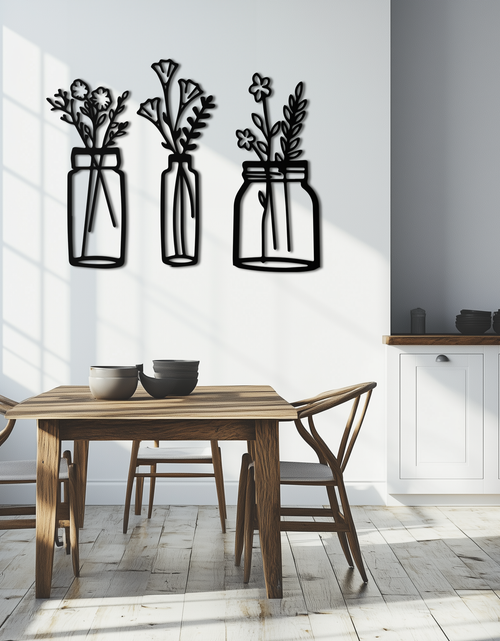 Load image into Gallery viewer, Floral Vase Metal Wall Art - 3-Piece Modern Steel Wall Decor - KAF118
