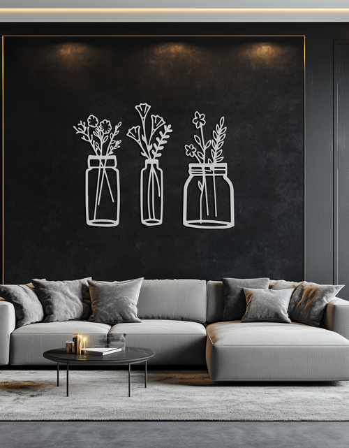 Load image into Gallery viewer, Floral Vase Metal Wall Art - 3-Piece Modern Steel Wall Decor - KAF118
