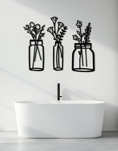 Load image into Gallery viewer, Floral Vase Metal Wall Art - 3-Piece Modern Steel Wall Decor - KAF118
