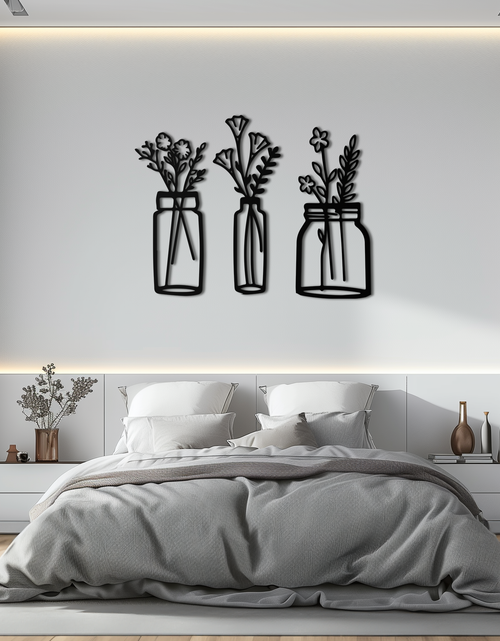 Load image into Gallery viewer, Floral Vase Metal Wall Art - 3-Piece Modern Steel Wall Decor - KAF118
