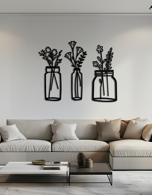Load image into Gallery viewer, Floral Vase Metal Wall Art - 3-Piece Modern Steel Wall Decor - KAF118
