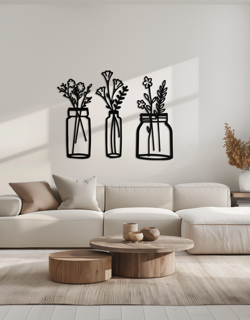 Load image into Gallery viewer, Floral Vase Metal Wall Art - 3-Piece Modern Steel Wall Decor - KAF118
