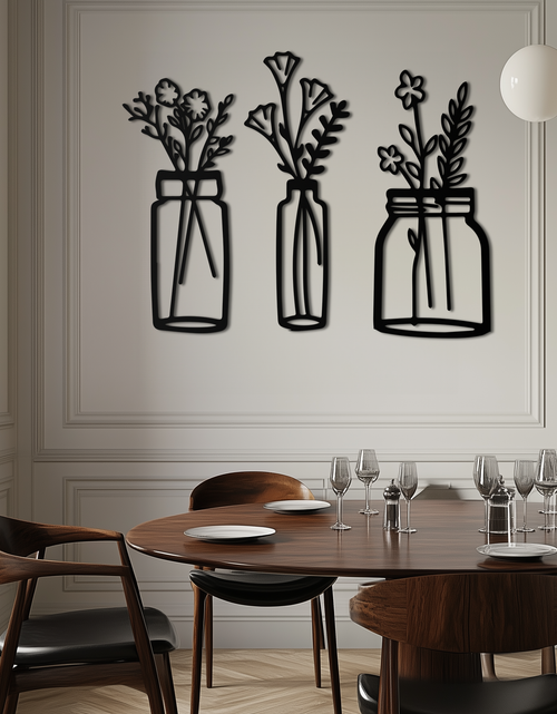 Load image into Gallery viewer, Floral Vase Metal Wall Art - 3-Piece Modern Steel Wall Decor - KAF118
