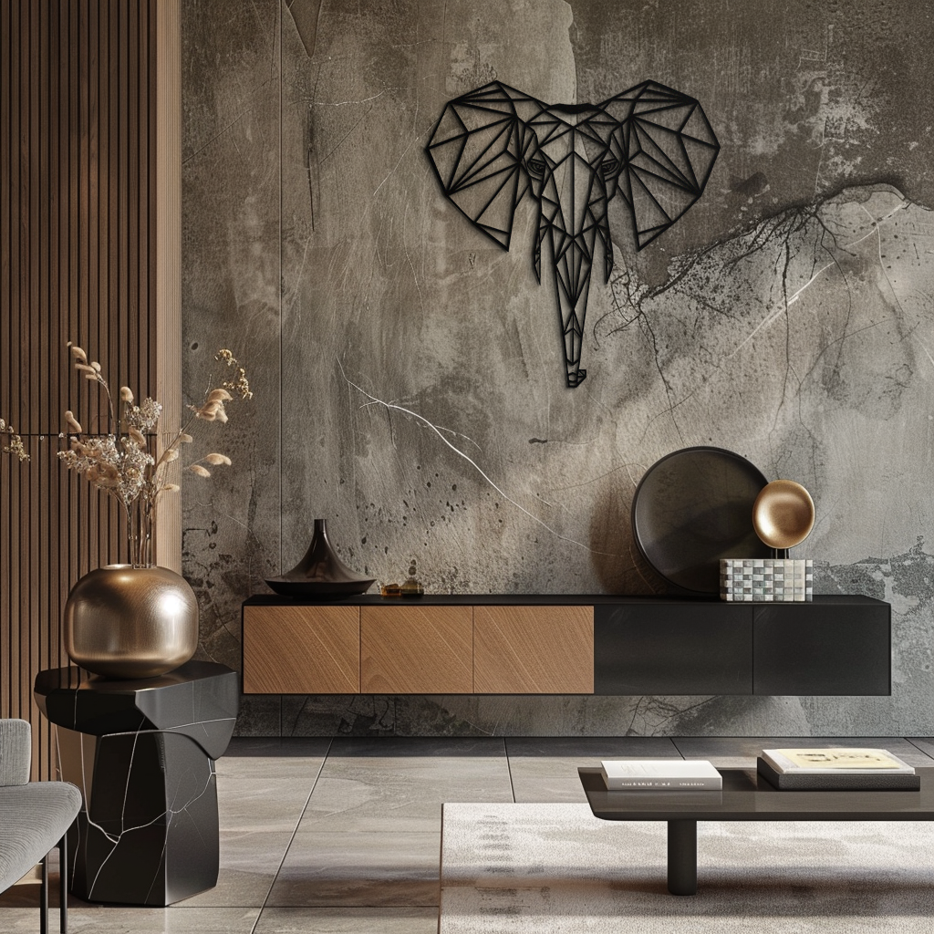 Geometric Elephant Metal Wall Art - Modern Abstract Steel Decor - KAF119