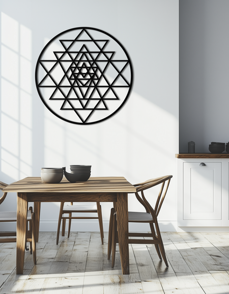 Geometric Sri Yantra Metal Wall Art - Sacred Geometry Steel Decor - KAF122