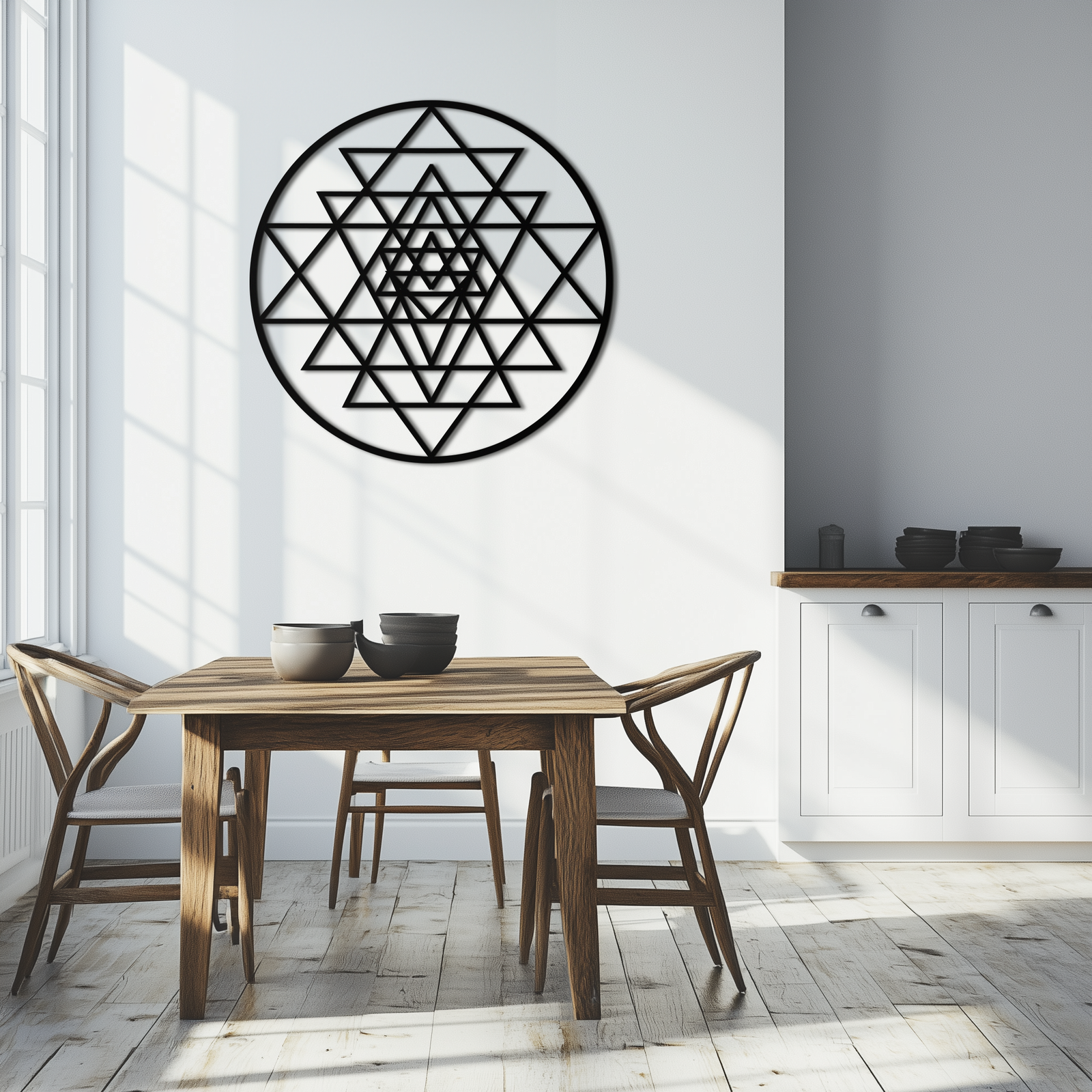 Geometrik Sri Yantra Metal Duvar Sanatı - Sacred Geometry Çelik Dekor - KAF122