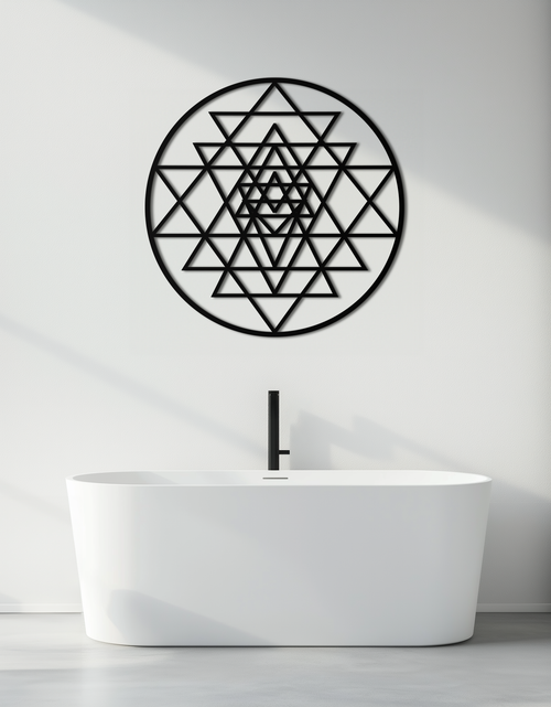 Resmi Galeri görüntüleyicisine yükleyin, Geometrik Sri Yantra Metal Duvar Sanatı - Sacred Geometry Çelik Dekor - KAF122
