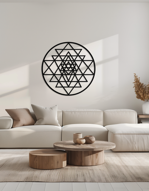 Resmi Galeri görüntüleyicisine yükleyin, Geometrik Sri Yantra Metal Duvar Sanatı - Sacred Geometry Çelik Dekor - KAF122
