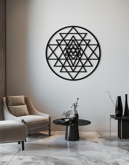 Geometric Sri Yantra Metal Wall Art - Sacred Geometry Steel Decor - KAF122