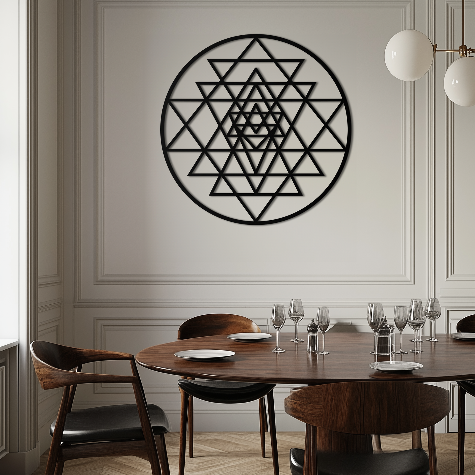 Geometrik Sri Yantra Metal Duvar Sanatı - Sacred Geometry Çelik Dekor - KAF122