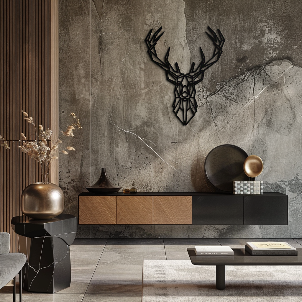 Geometric Deer Head Metal Wall Art - Modern Minimalist Steel Decor - KAF123