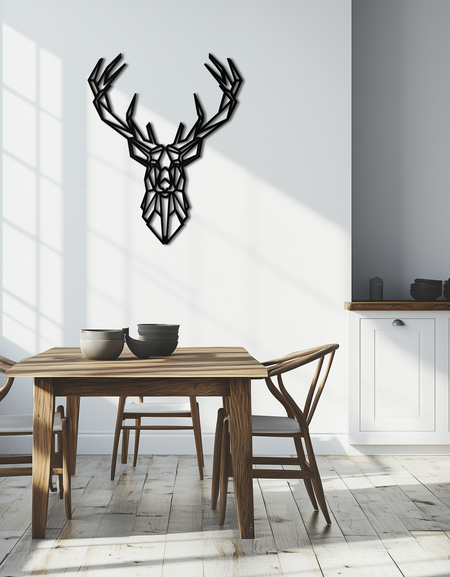 Geometric Deer Head Metal Wall Art - Modern Minimalist Steel Decor - KAF123