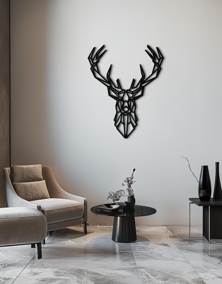 Geometric Deer Head Metal Wall Art - Modern Minimalist Steel Decor - KAF123