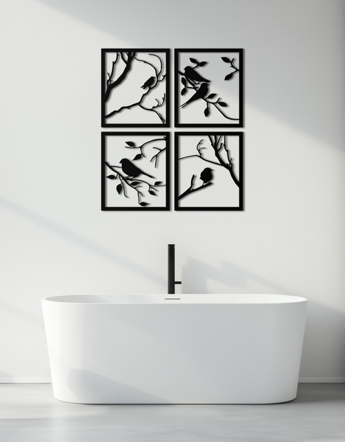 Load image into Gallery viewer, Bird Silhouette Metal Wall Art - 4-Piece Modern Steel Wall Decor - KAF128
