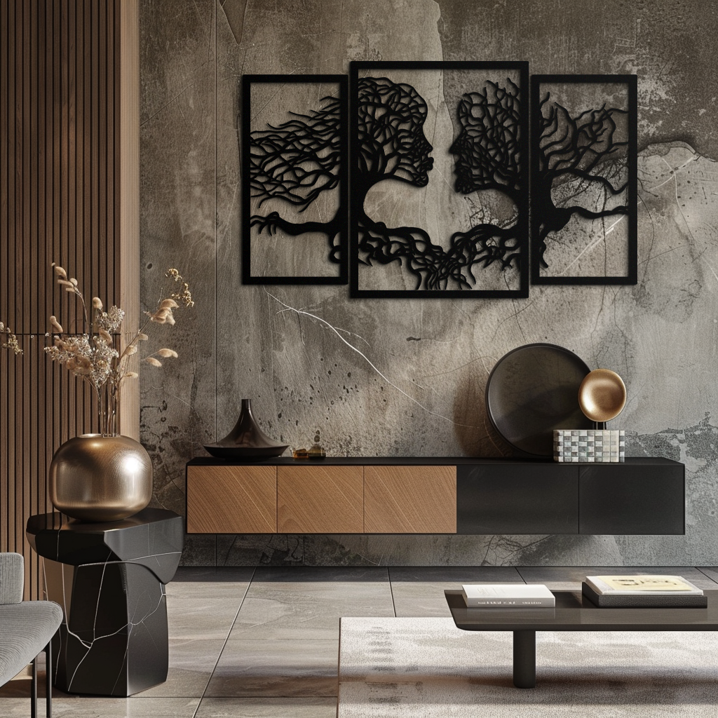 Tree of Life Lovers Metal Wall Art - 3-Piece Modern Steel Wall Decor - KAF129