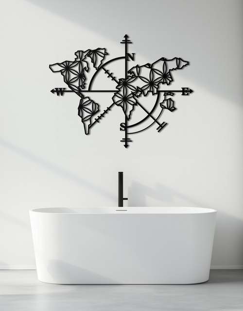 Load image into Gallery viewer, Geometric World Map Metal Wall Art - Modern Compass-Inspired Steel Decor - KAF131
