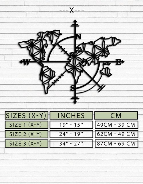 Load image into Gallery viewer, Geometric World Map Metal Wall Art - Modern Compass-Inspired Steel Decor - KAF131
