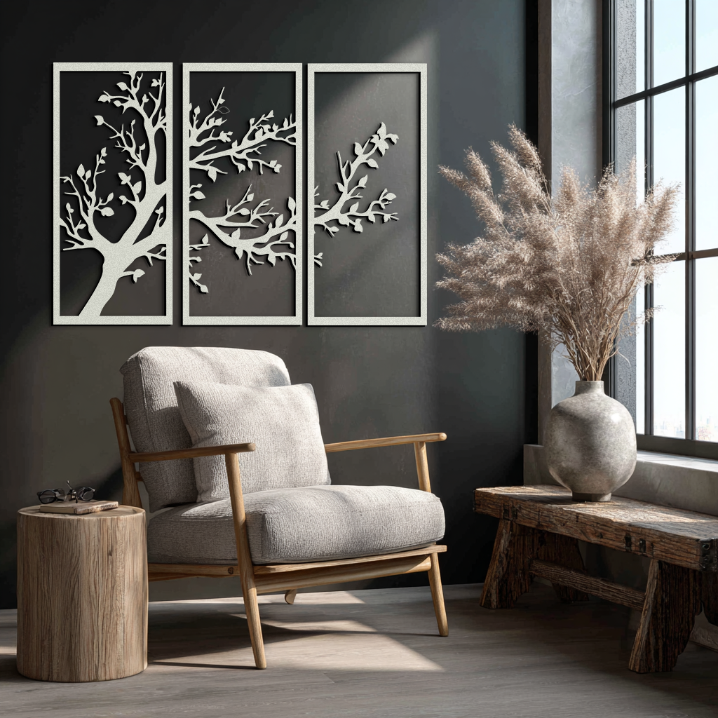 Branch Trio Metal Wall Art - 3-Piece Modern Steel Wall Decor - KAF132