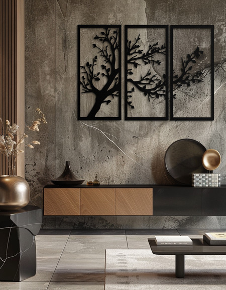 Branch Trio Metal Duvar Sanatı - 3 Parçalı Modern Çelik Duvar Dekoru - KAF132