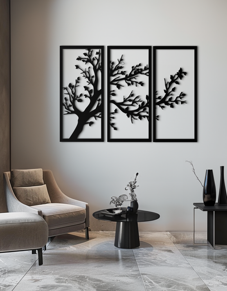 Branch Trio Metal Duvar Sanatı - 3 Parçalı Modern Çelik Duvar Dekoru - KAF132