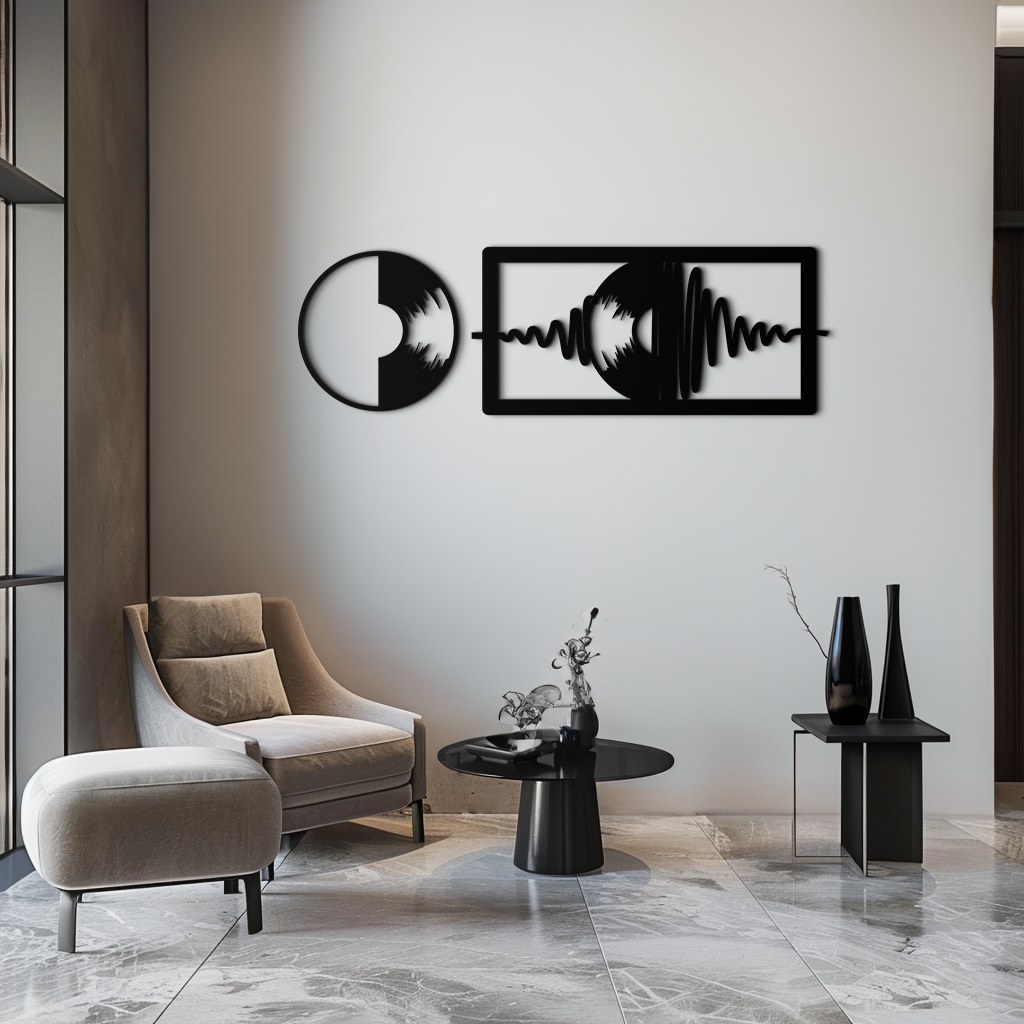 Soundwave Vinil Plak Metal Duvar Sanatı - Modern Müzik Esintili Çelik Duvar Dekoru - KAF133
