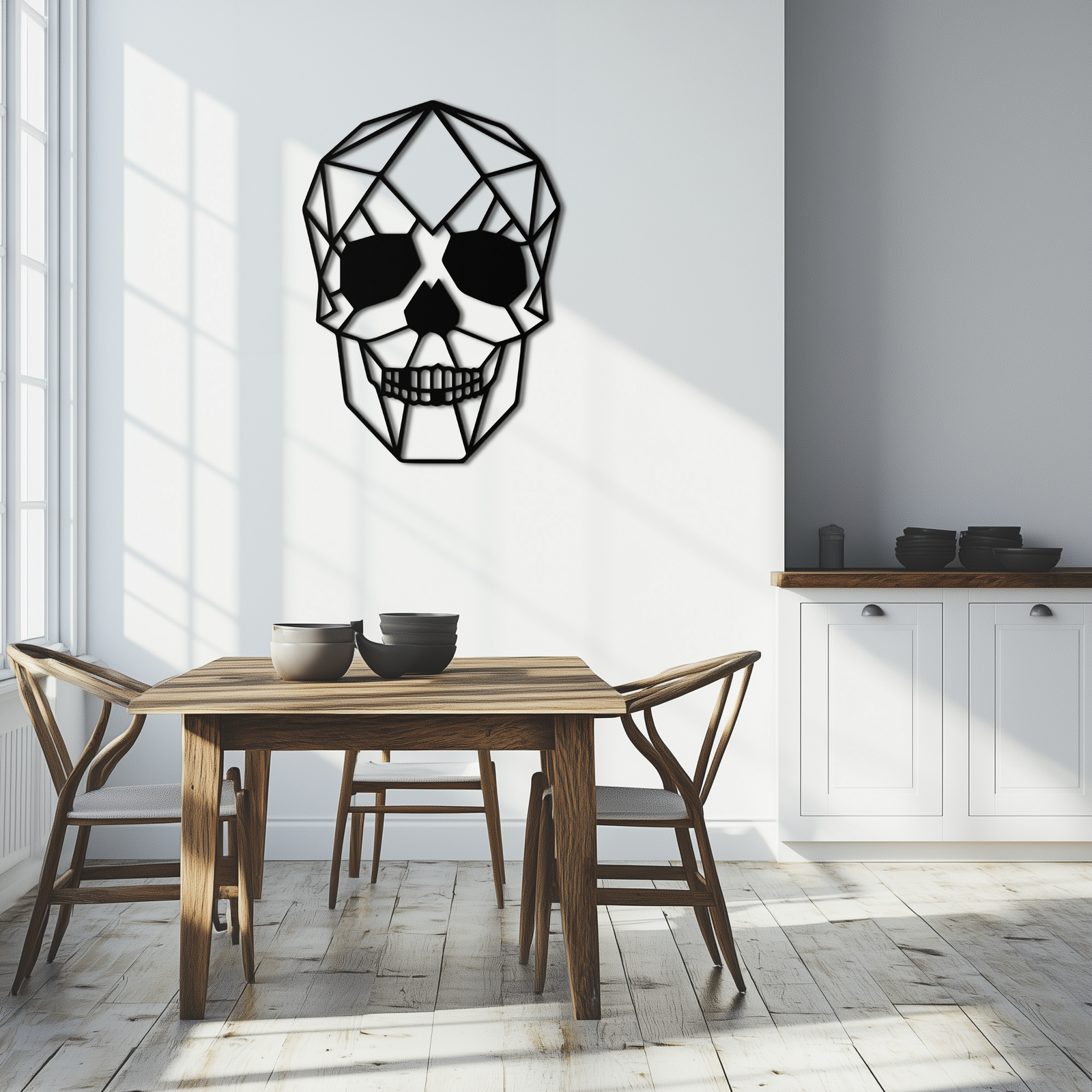 Geometrik Kafatası Metal Duvar Sanatı - Modern Kafatası Esintili Çelik Dekor - KAF134
