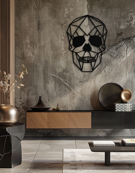 Geometric Skull Metal Wall Art - Modern Skull-Inspired Steel Decor - KAF134